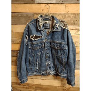 Hard Rock Cafe Nassau Bahamas Custom Large (L) Jean Jacket, Ripped Lips Lipstick